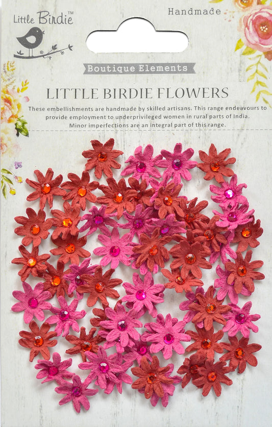 Little Birdie Micro Jeweled Flowers - Red/Pink