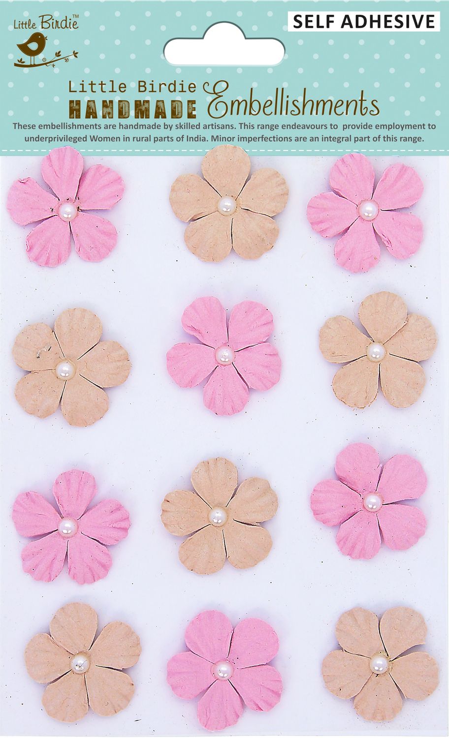 Little Birdie Pink and Brown Flower Embellishments