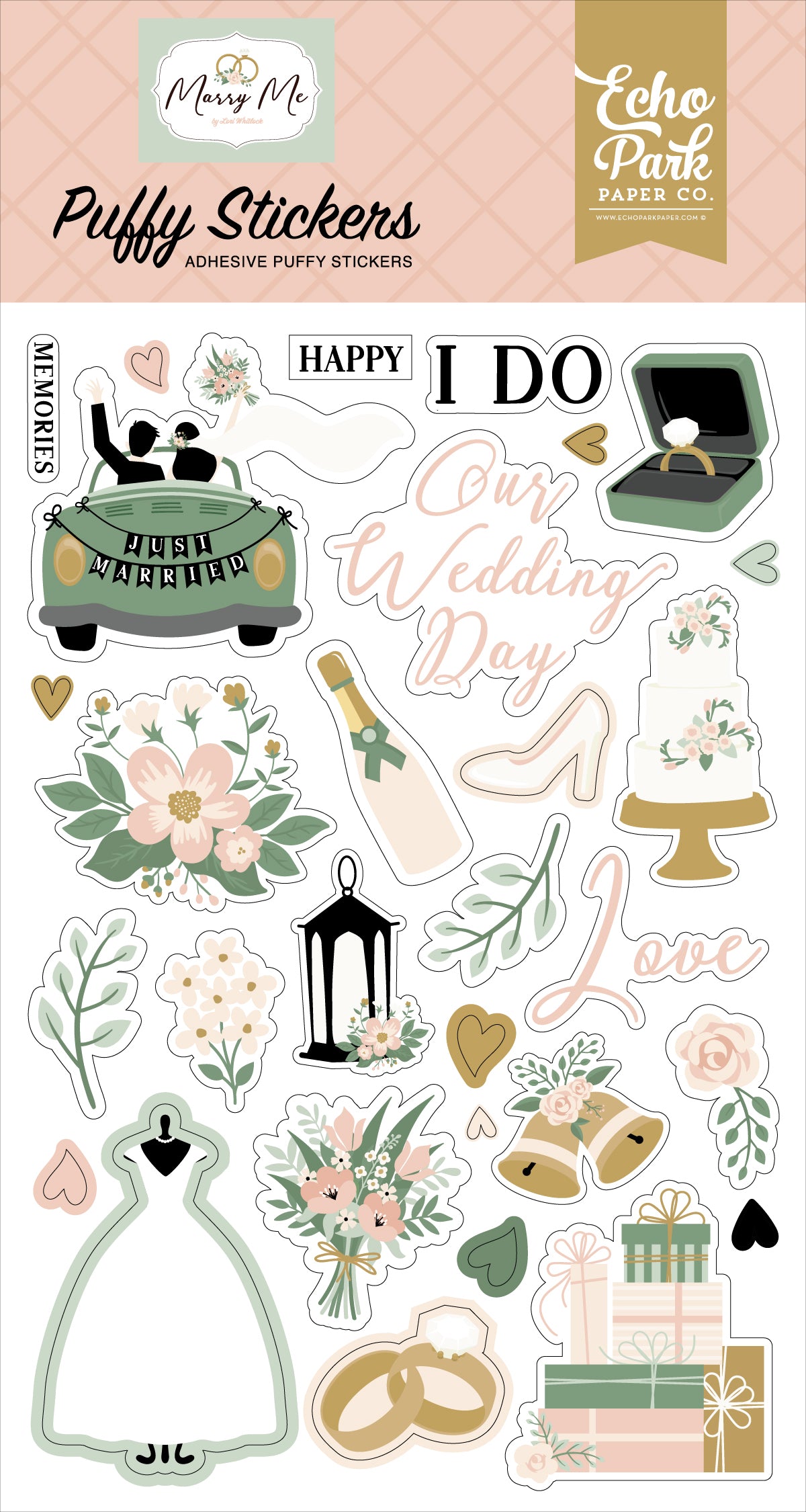 Echo Park Marry Me Wedding Puffy Stickers