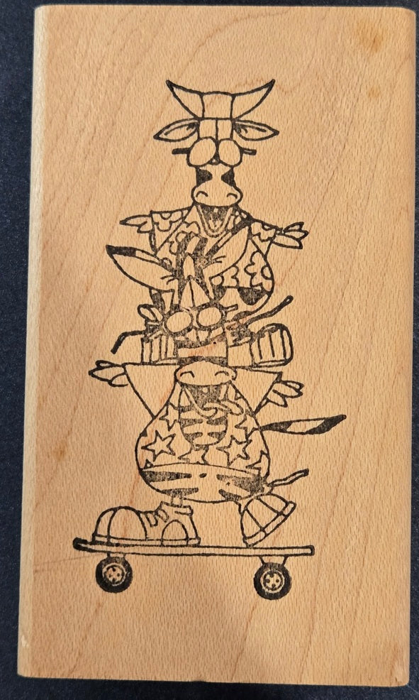 Mauicows Cow on Skateboard Rubber Stamp