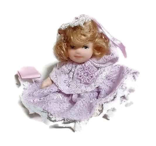 Miniature Porcelain Doll Crochet Dress Purple
