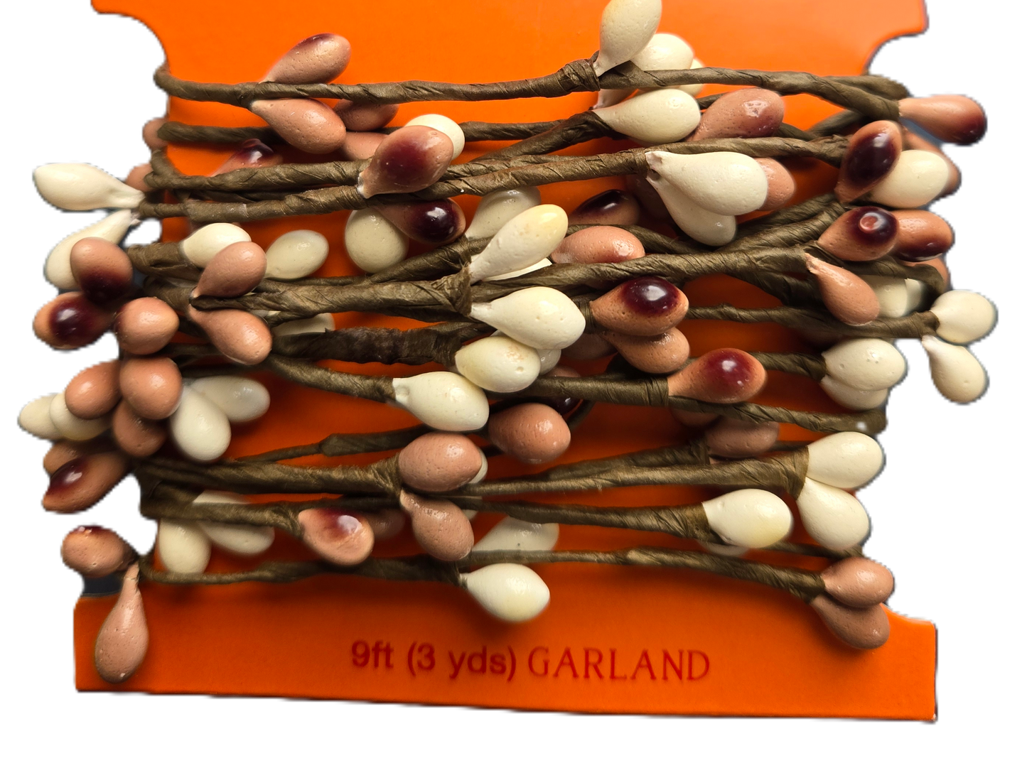 Neutral Brown and Cream Berry Ribbon Wired Garland Decor - 9 Feet