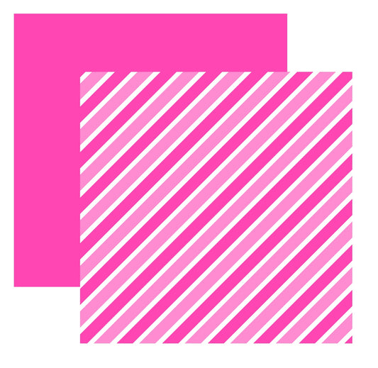 Pink Patterned Paper Assortment Set - Dots Stripes and Check - 12X12