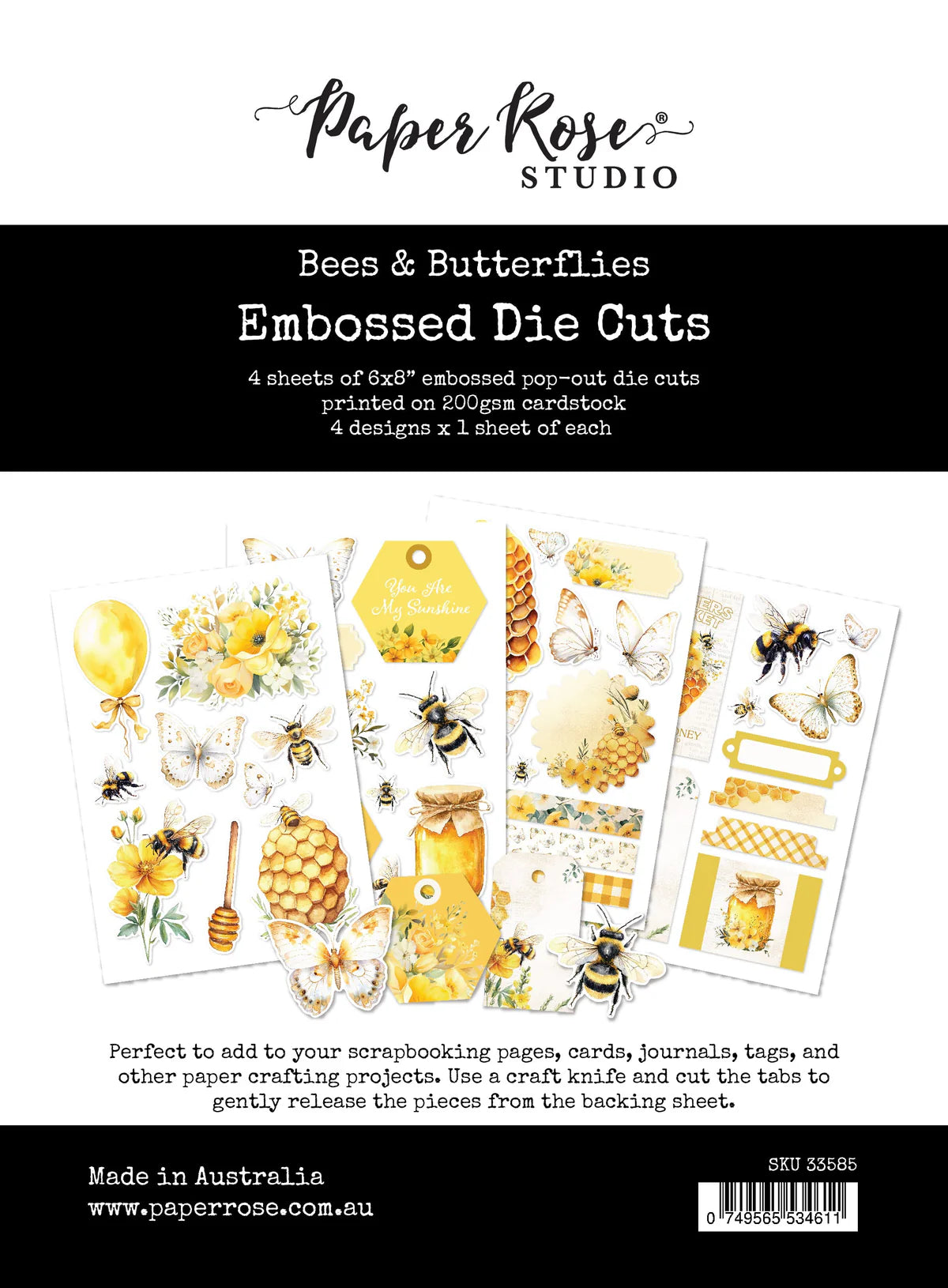 Paper Rose Bees and Butterflies Embossed Die Cuts