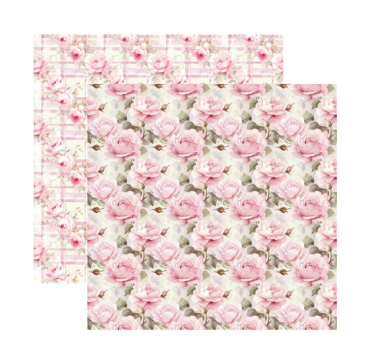 Pink roses - Vintage Spring Mint Green Floral Scrapbook paper