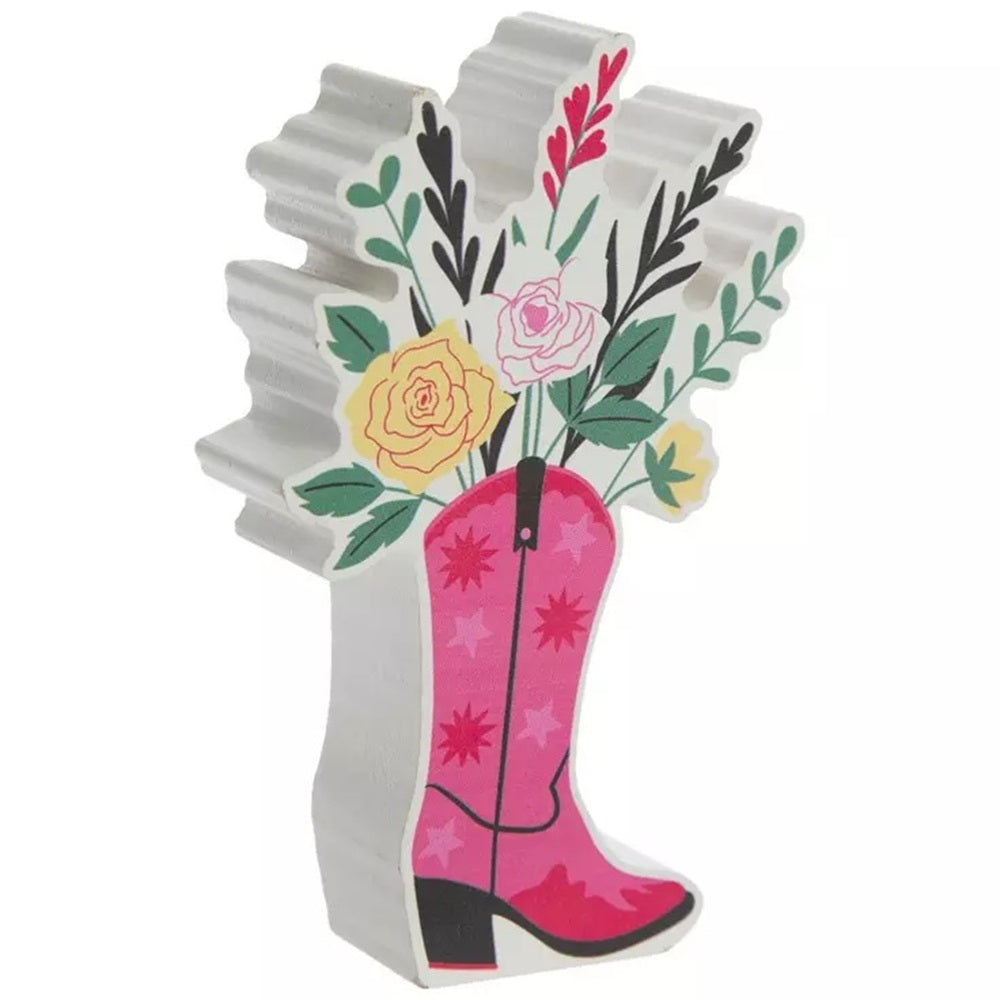 Cowgirl Boots Wood Block Decor