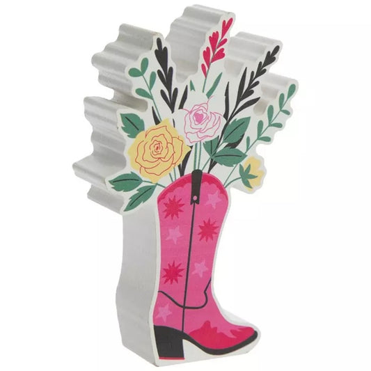 Cowgirl Boots Wood Block Decor