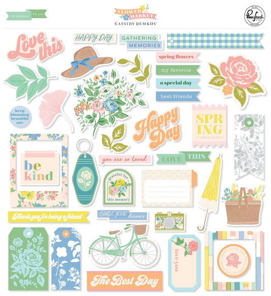 Pink Fresh Flower Market Die Cut Ephemera Set