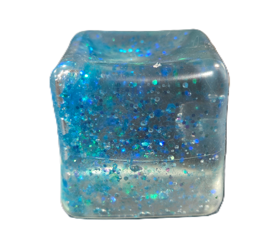 Blue Glitter Squishy Cube Toy