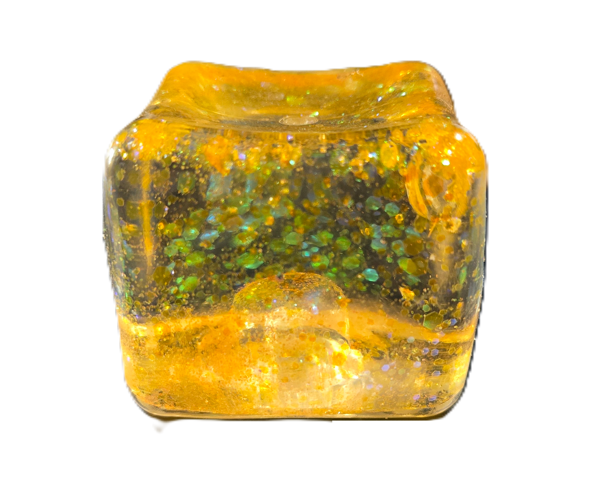 Yellow Glitter Squishy Cube Toy