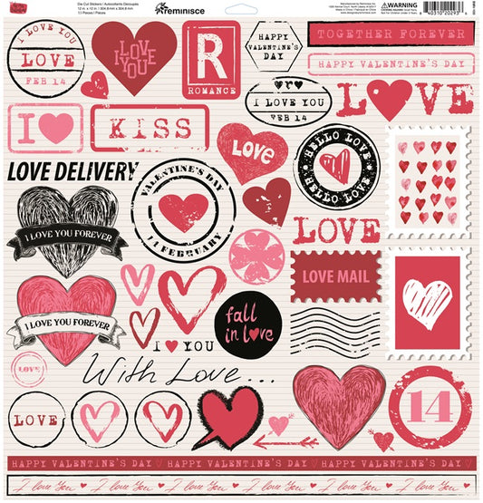 Be Mine Collection, Love DieCut Stickers, Glitter self-adhesive, scrapbook  stickers (Reminisce)<br><font color=red>