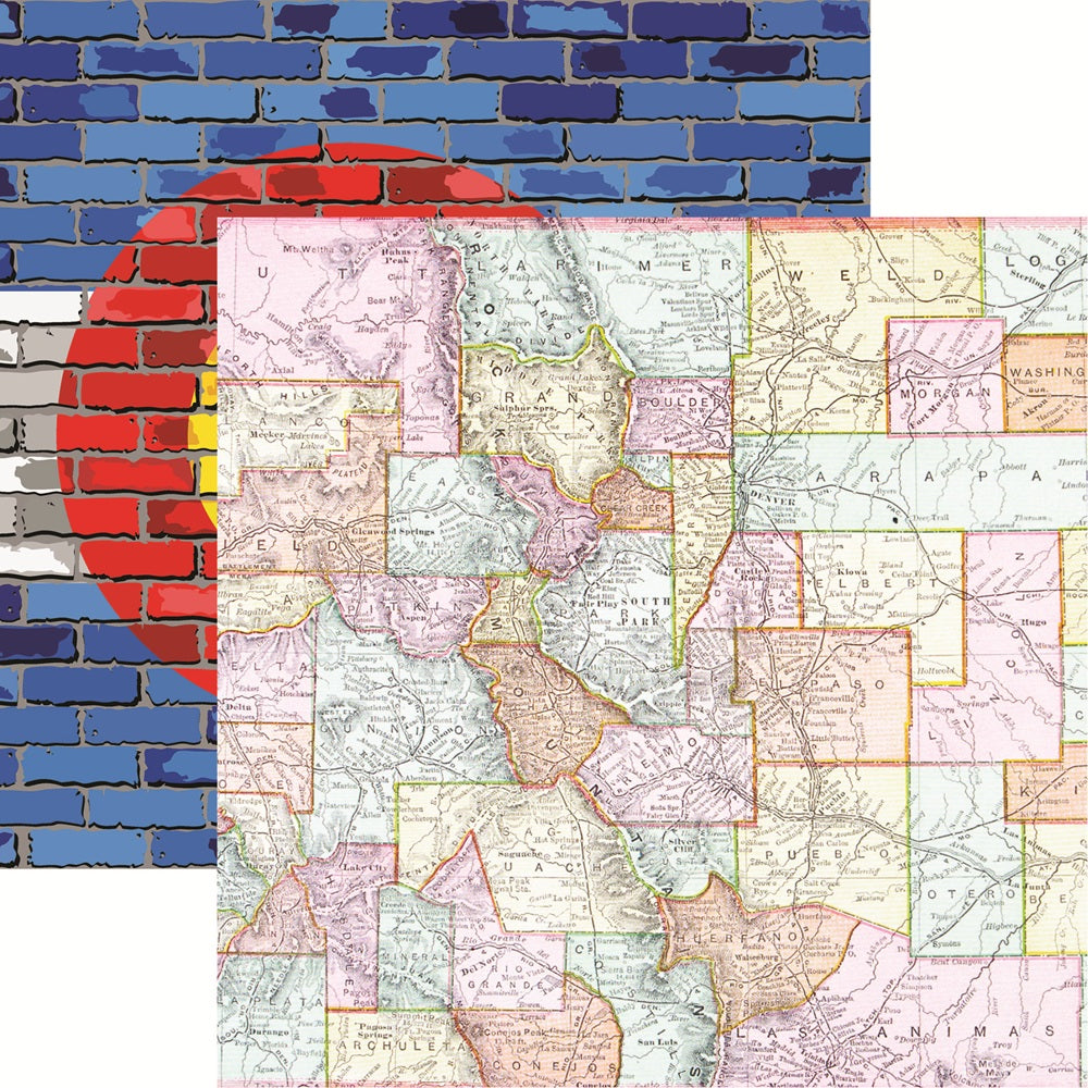Reminisce Colorado - Colorado Map Scrapbook Paper