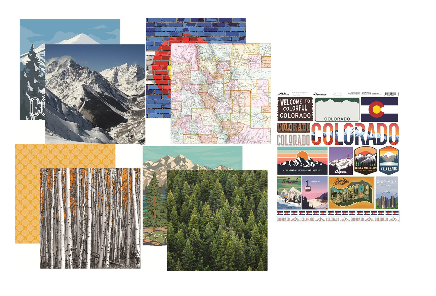 Reminisce Colorado Scrapbook Papers and Stickers Set