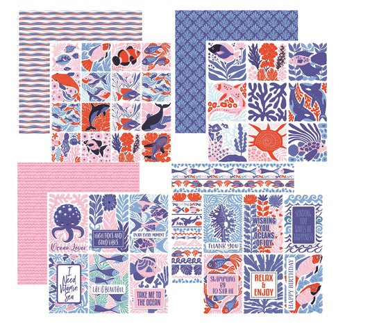 Reminisce Ocean Market Scrapbook Paper Assortment Set
