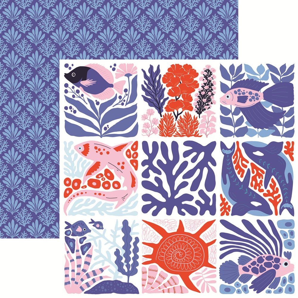 Ocean Market 12x12 Scrapbook Papers Assortment Set - 4 Sheets