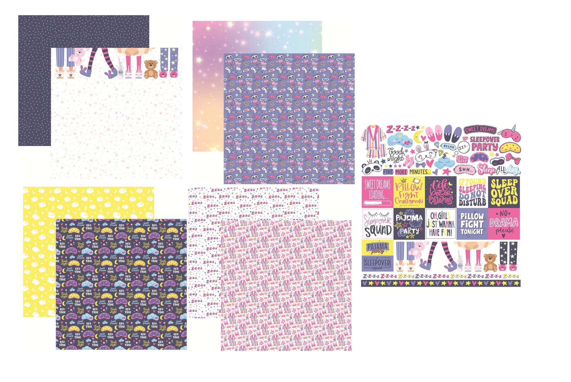 Reminisce Pajama Party Scrapbook Papers and Stickers Set
