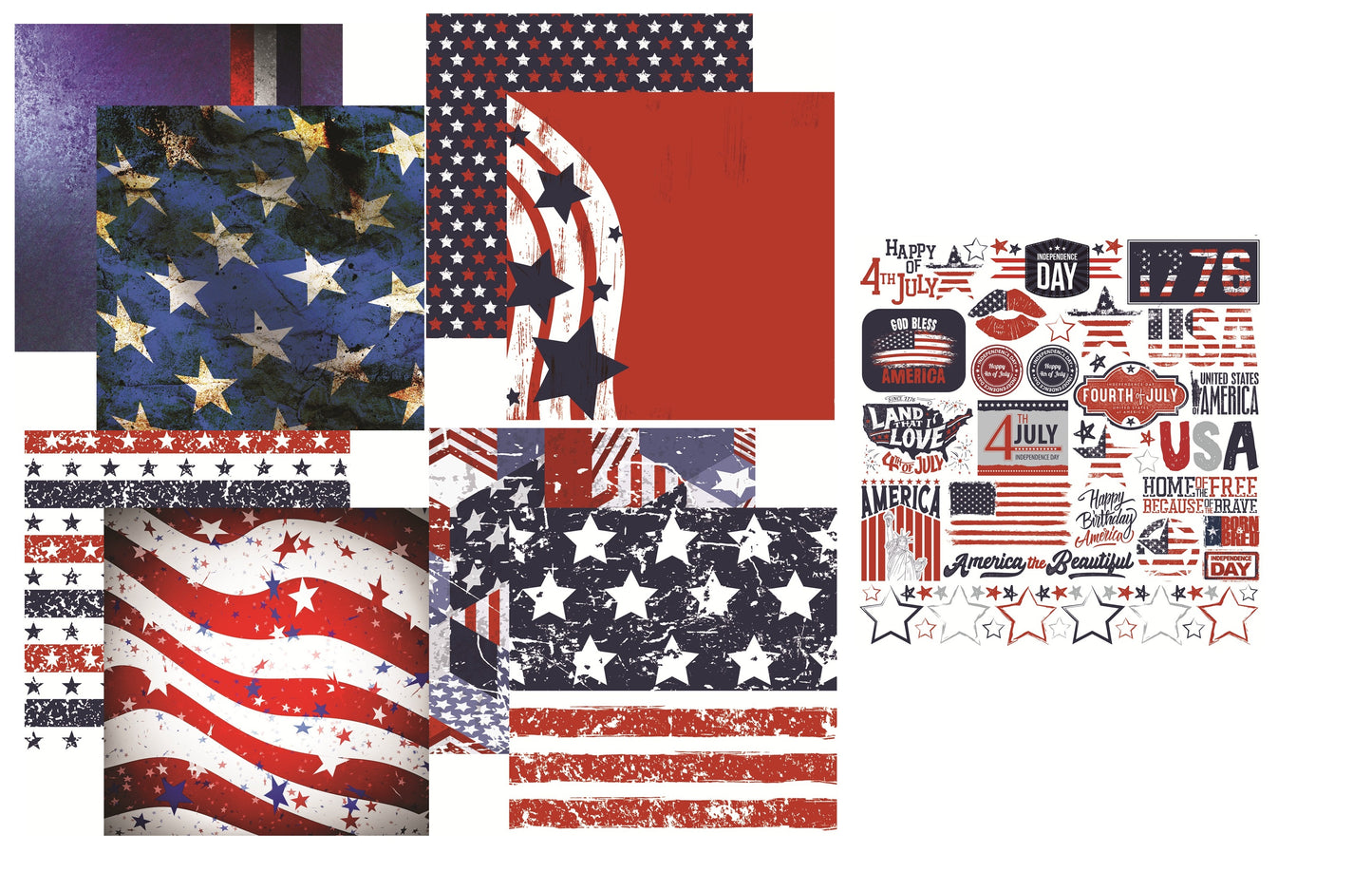 Reminisce Red White and Blue Papers and Stickers Set
