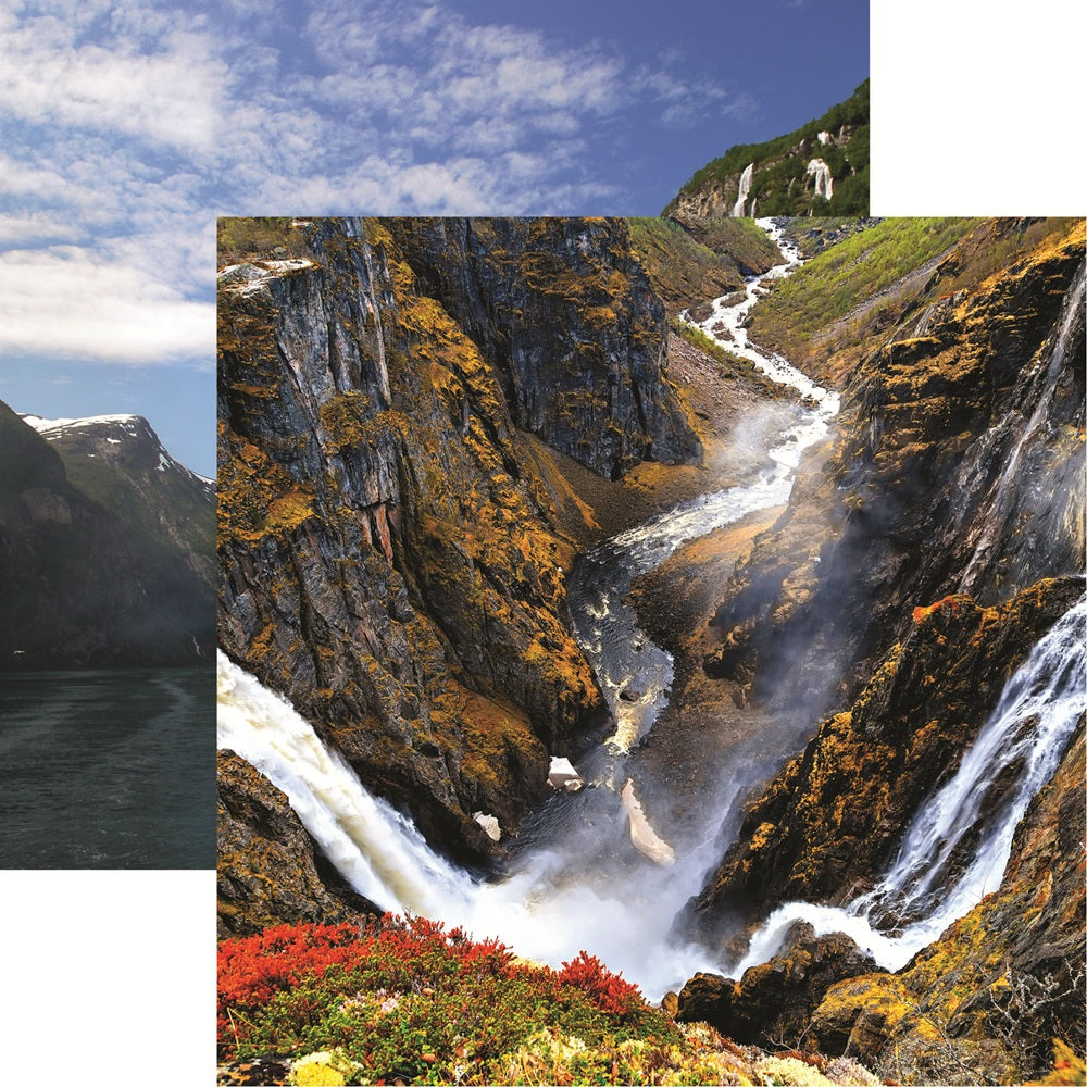 Scandinavia Voringfossen Waterfall Norway 12x12 Scrapbook Paper