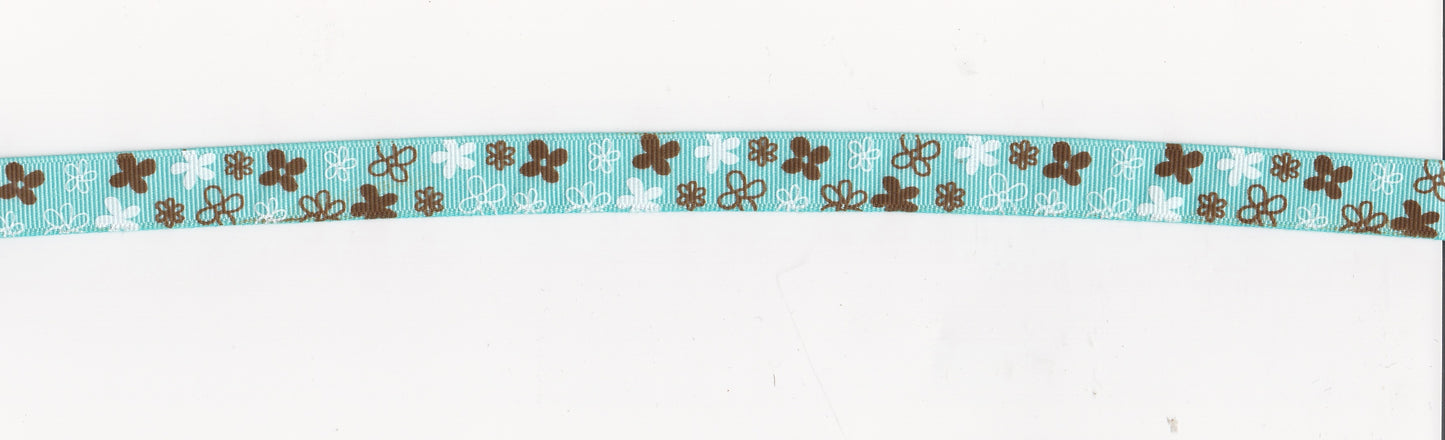 Aqua/Brown Butterfly Grosgrain Ribbon