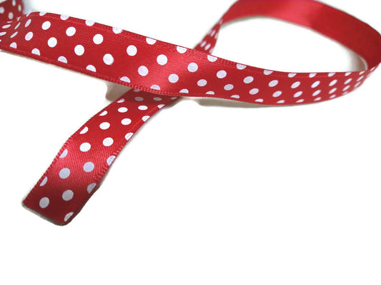 Satin Red/White Polka Dot Wired Ribbon - 5/8 Inch x 30 Feet