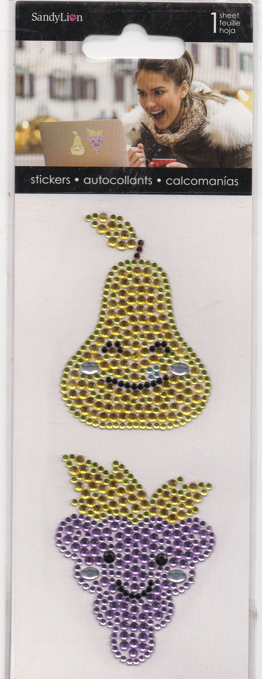 Sandylion Fruit pear and Grape Rhinestone Stickers