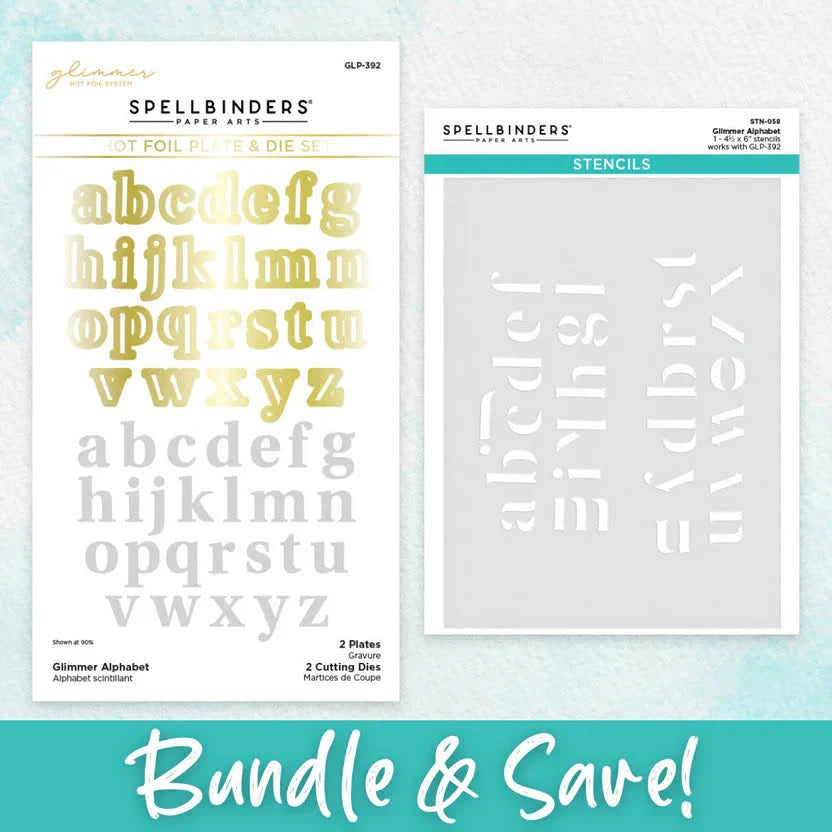Spellbinders Glimmer Alphabet Hot Foil Plate, Dies and Stencil Bundle Set