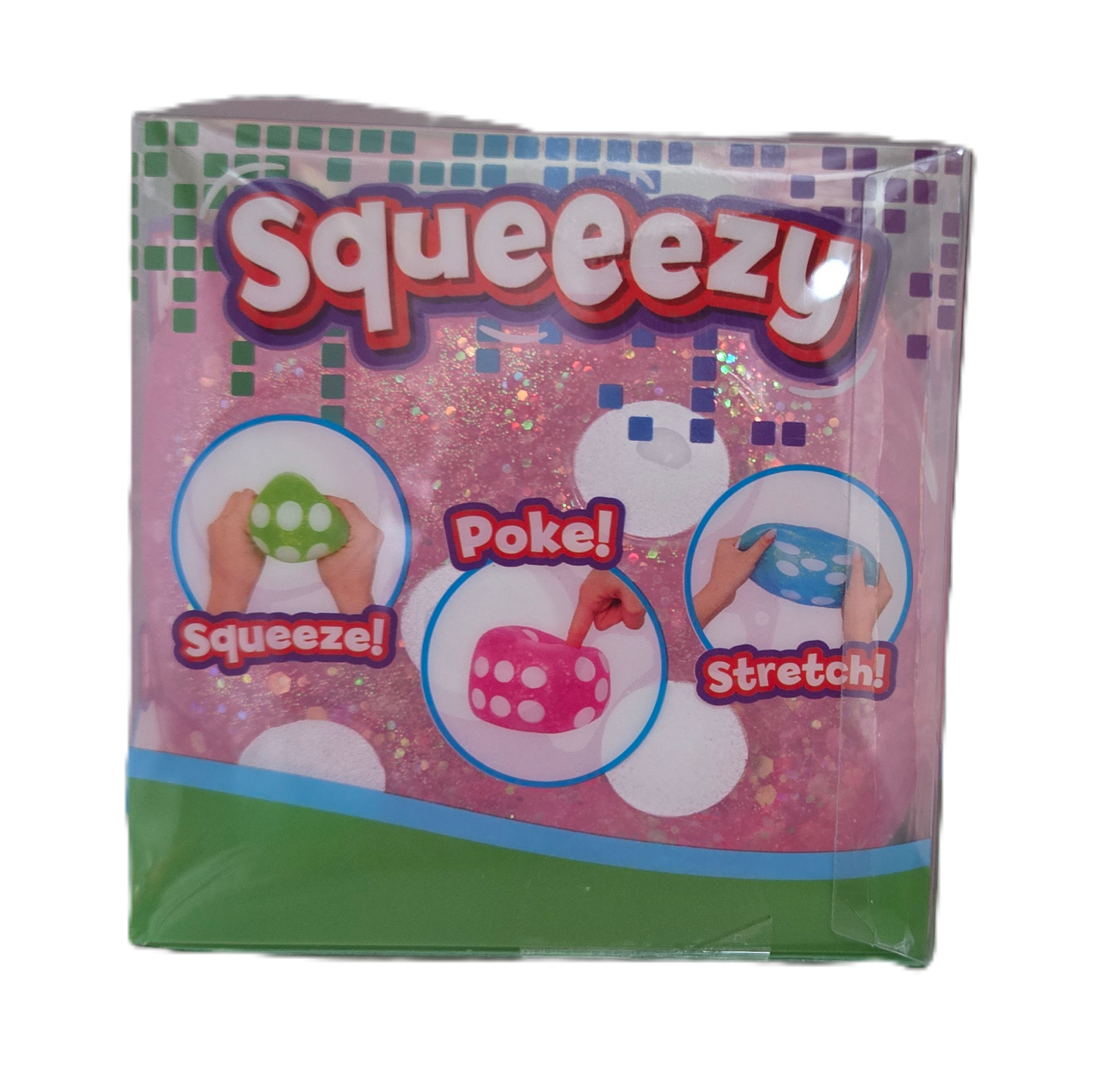 Squeezy Jumbo Dice Squishy Toy Pink Glitter