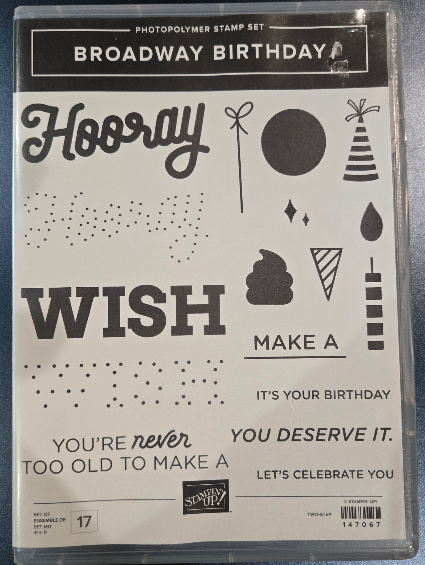 Stampin up Broadway Birthday Rubber Stamp Set in Case