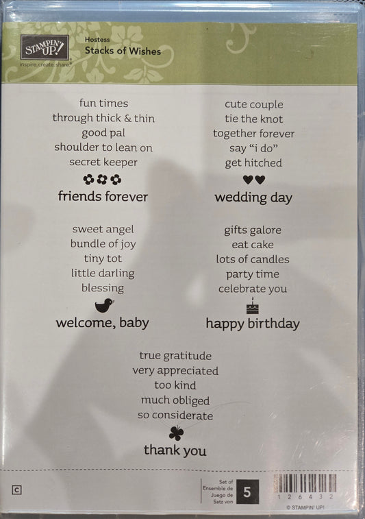 Stampin up Stacks of Wishes Rubber Stamp Set in Case