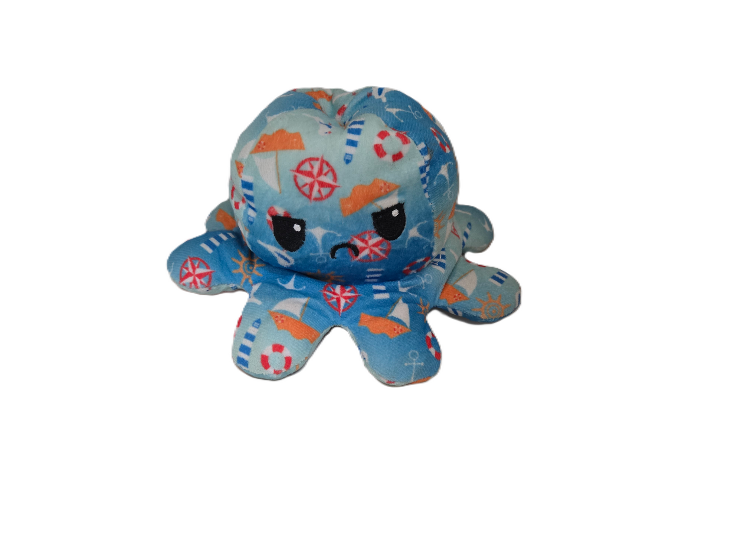 Blue Patterned Reversible Octopus Plush Ocean Animal