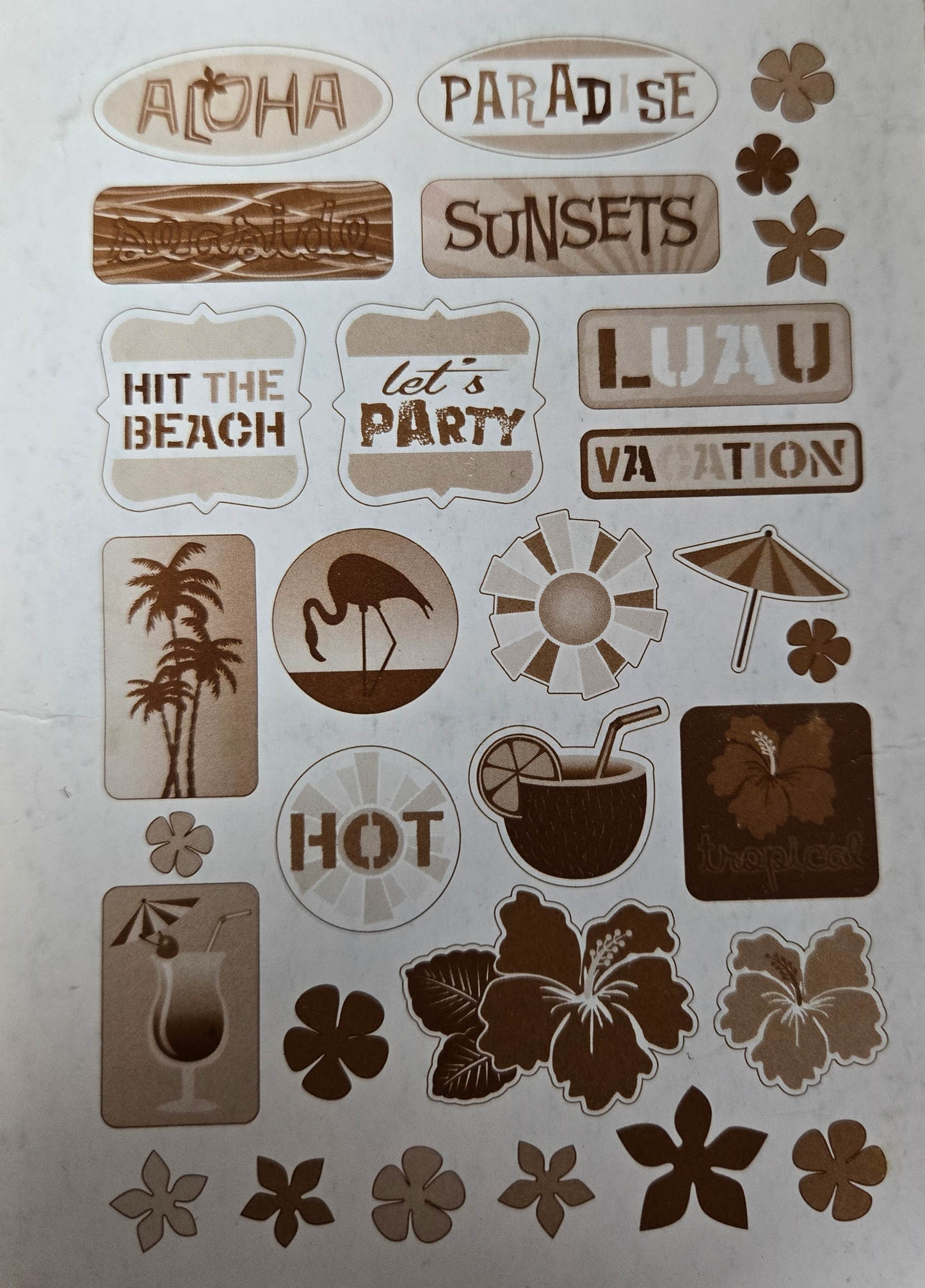 Tropical Getaway Chipboard Icons and Words Set