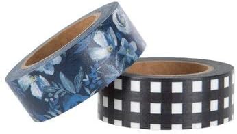 Blue Black Floral Washi Tape