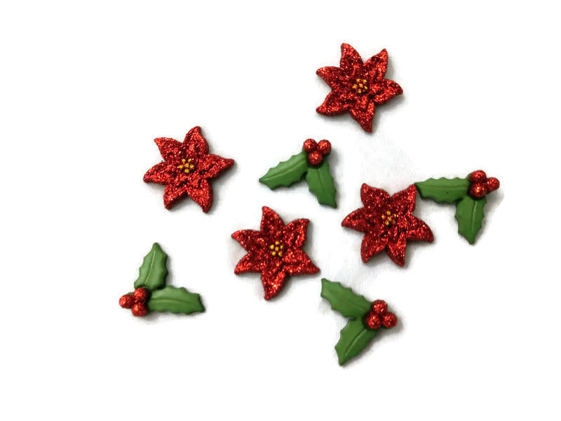 Christmas Poinsettia Flatback Button Embellishments