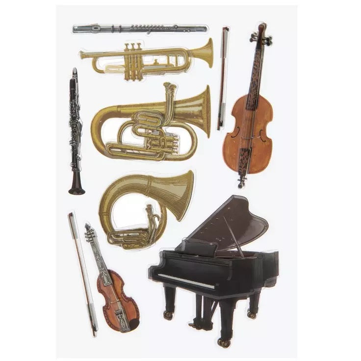 Music Instruments Stickers Set Scrapbooking Piano Violin Trumpet Flute ...