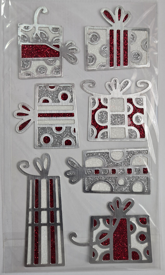 Silver and Red Christmas Present Stickers