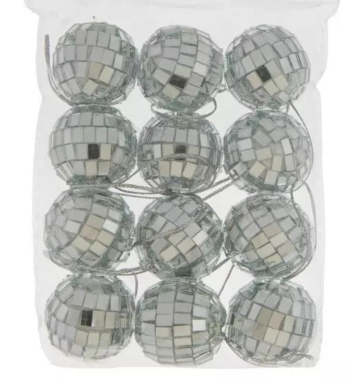 Mini Silver Colored Disco Ball Christmas Ornament - 12 Pieces