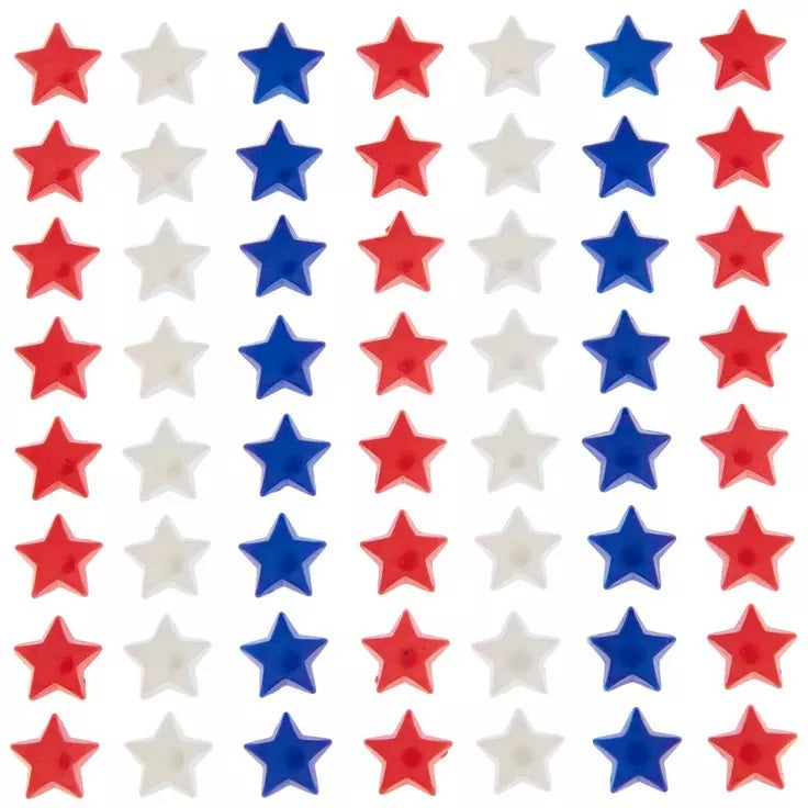 Red White and Blue Metallic Pearl Star Stickers