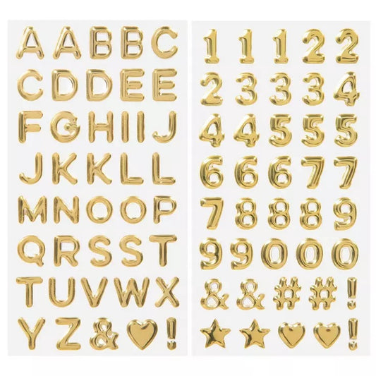 Gold Puffy Alphabet and Numbers Stickers
