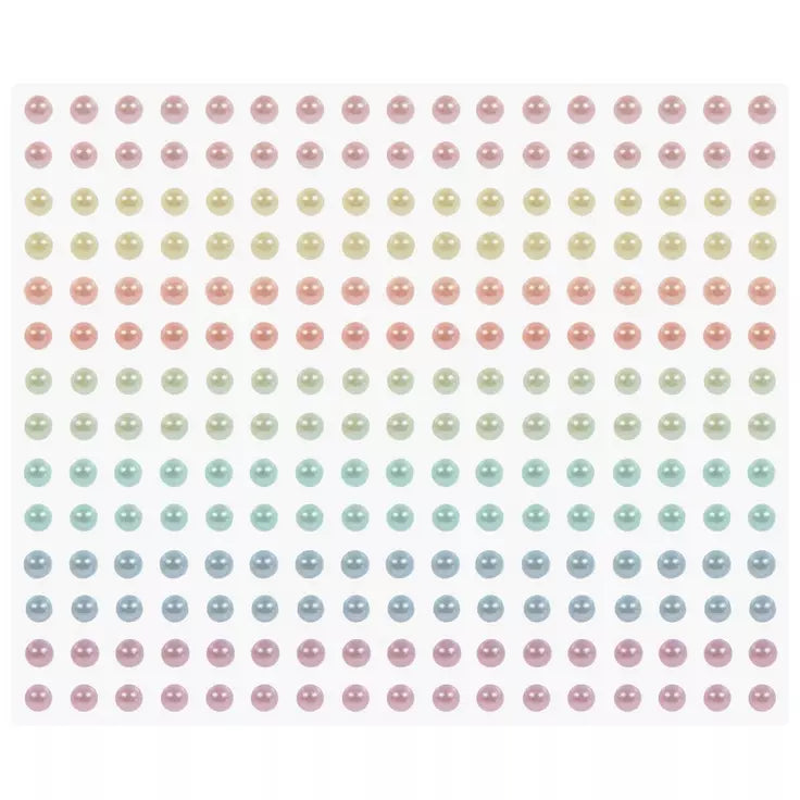 Pastel Pearl Gemstones Rhinestones Stickers - 3 Sheets - 3 Sizes - 509 Pieces
