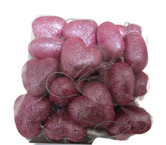 Pink Heart Glitter Ornaments - Set of 20