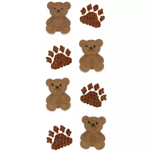 Teddy Bear and Paw Prints Gemstone Rhinestone Stickers