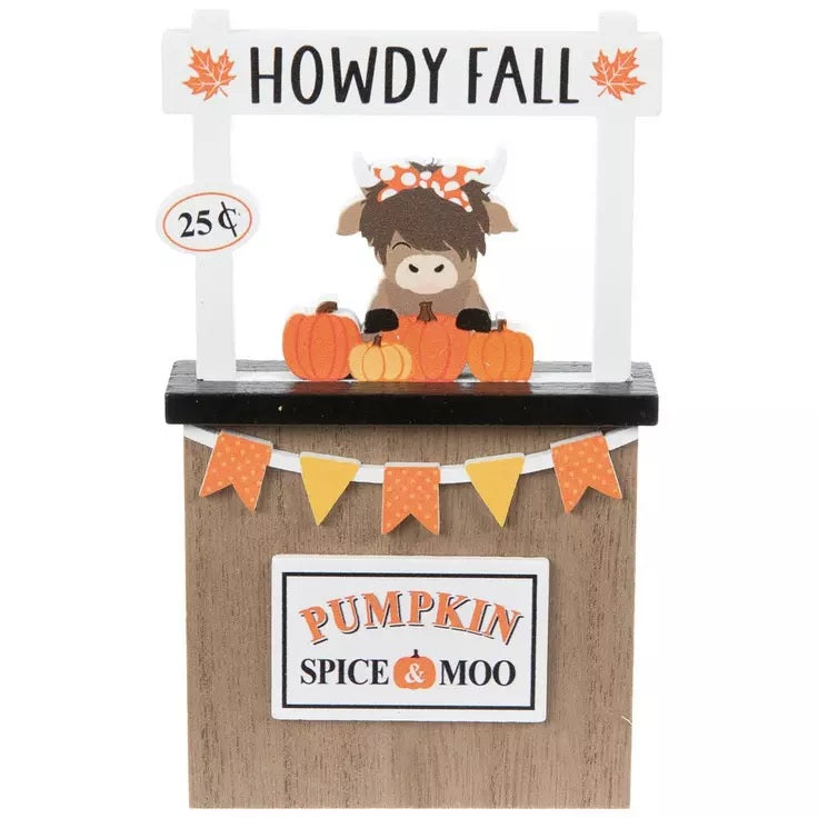 Howdy Fall Highland Cow Wood Block Decor