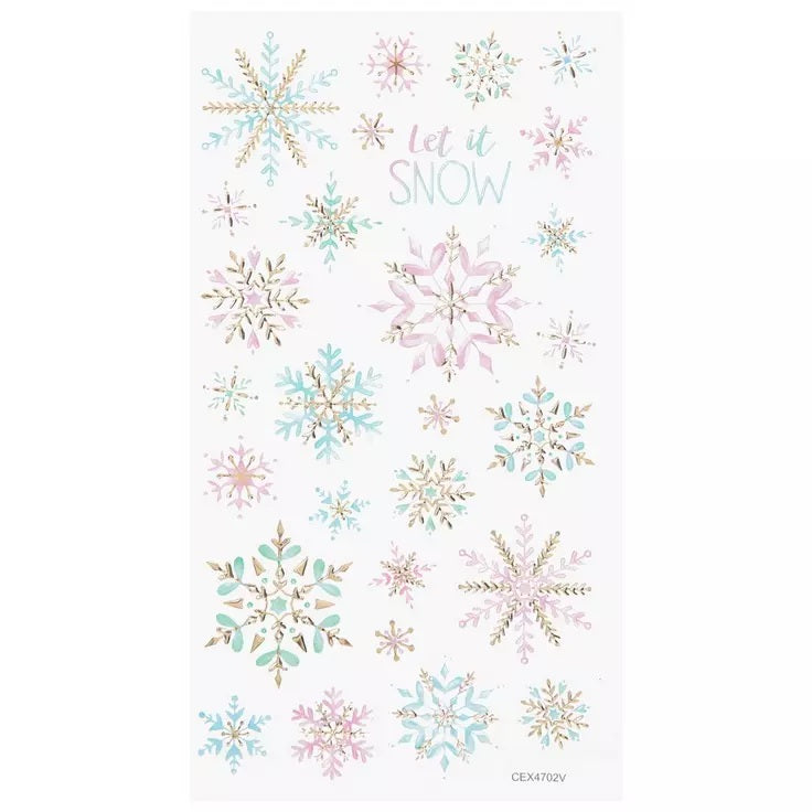 Winter Pastel and Gold Snowflake Foiled Stickers