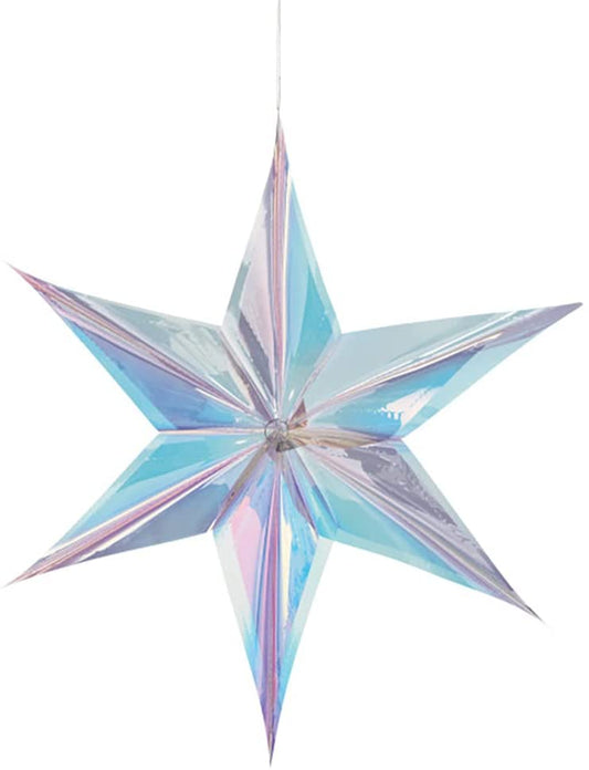 Silver Iridescent Hanging Foil Star Decoration