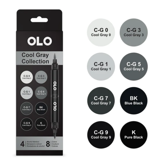 OLO Cool Gray Alcohol Markers - 8 Colors 4Pc. Set 8