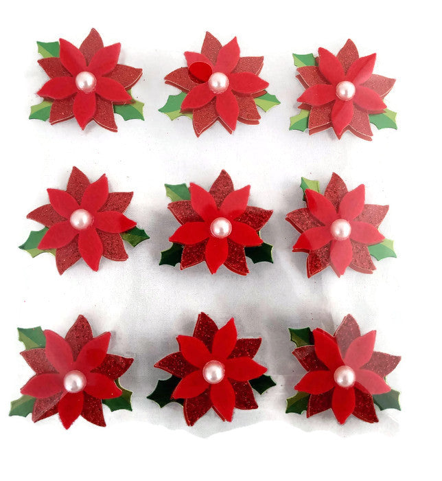 Christmas Poinsettia Glitter Felt Pearl Stickers