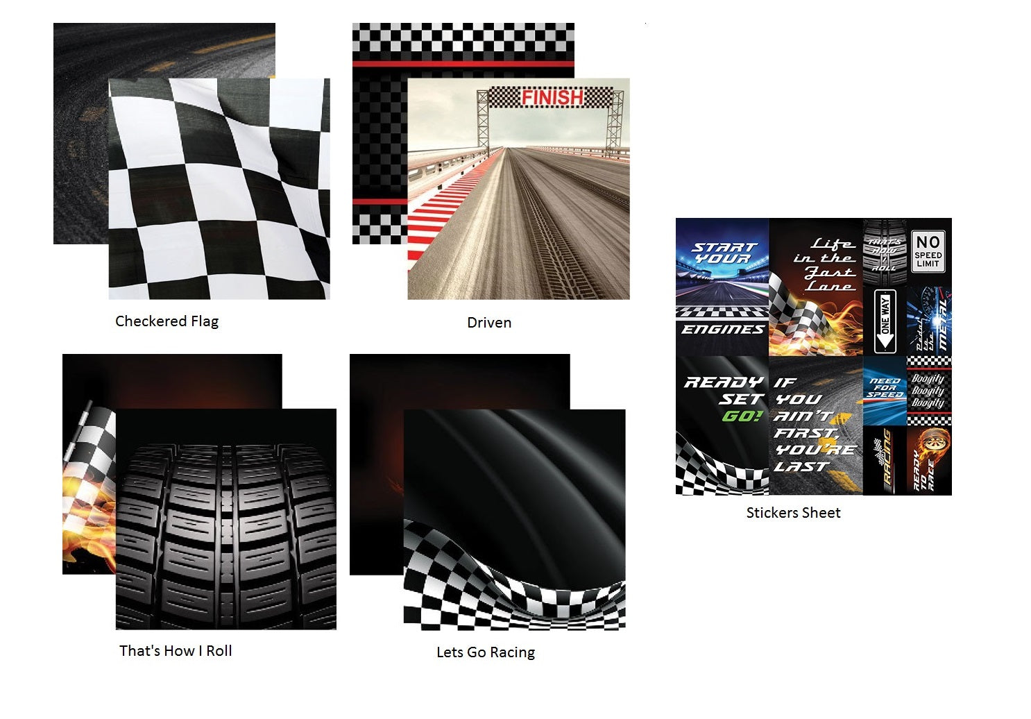 Racing Checkered Flag 12x12 Scrapbook Papers & Stickers Assortment Set ...