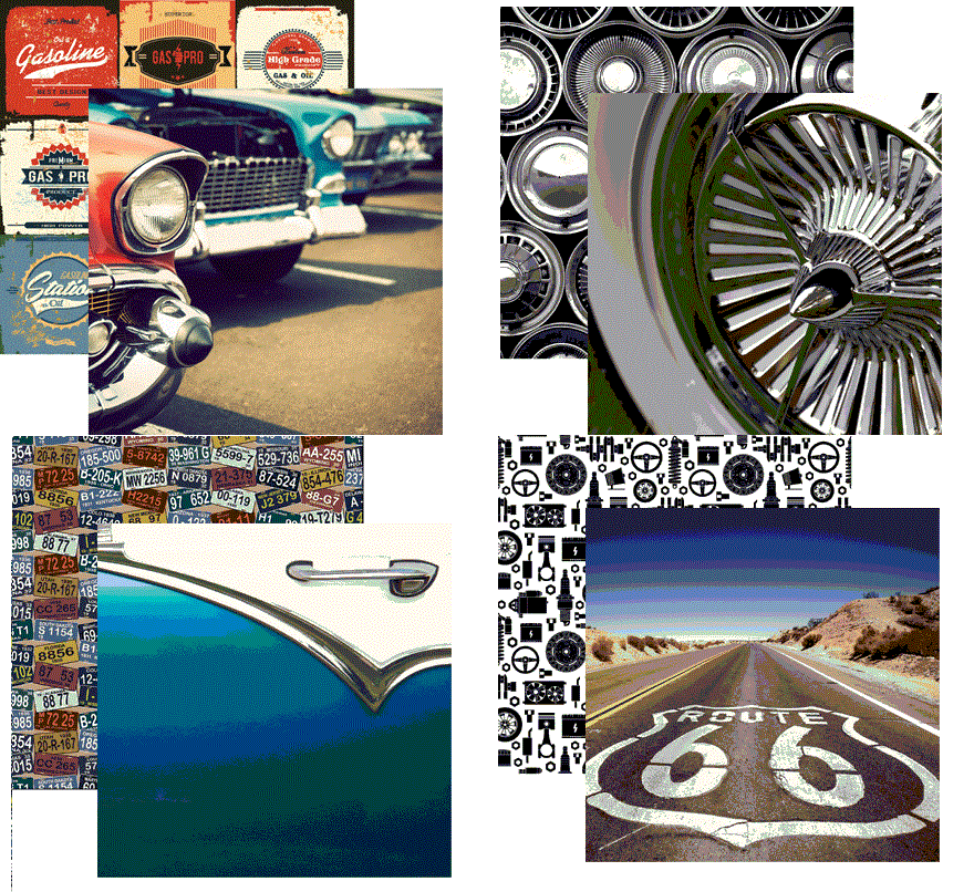 Reminisce Classic Cars Scrapbook Paper Assortment Set