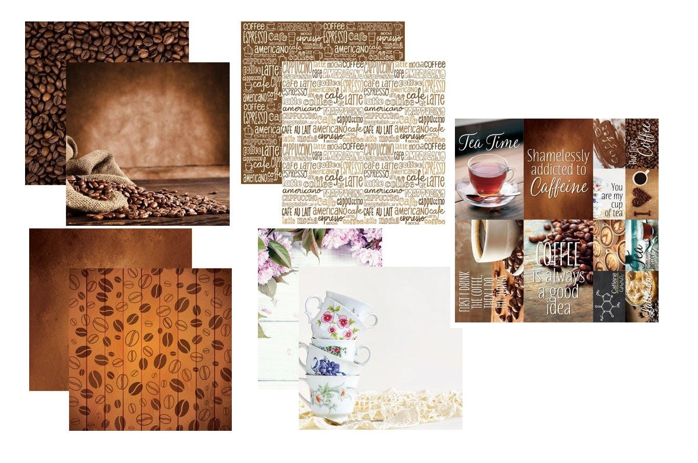Reminisce Coffee and Tea Scrapbook Papers and Stickers Set