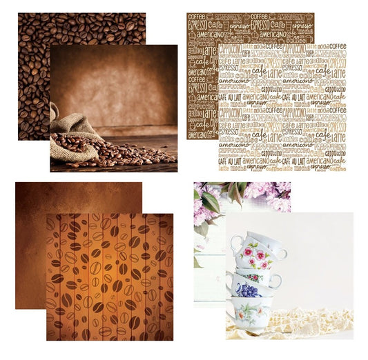 Coffee & Tea -  12x12 Scrapbooking Papers Set - 4 Sheets